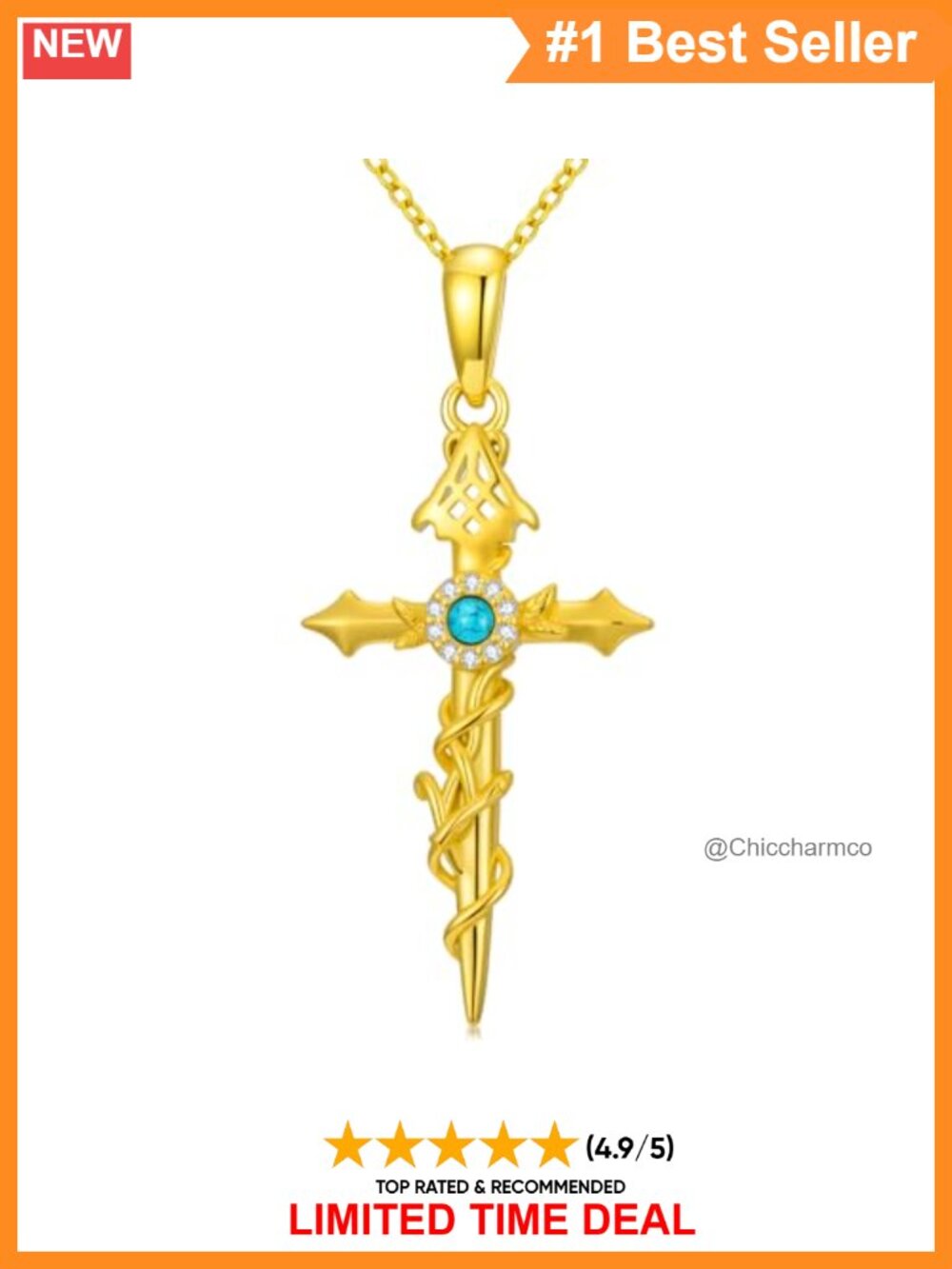 Sterling Silver Cross Necklace with Turquoise Dainty Christian Pendant